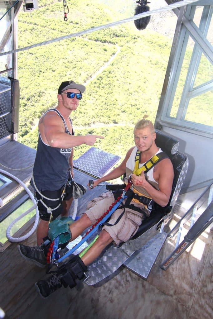 NEVIS BUNGY JUMP - GETTING STRAPPED IN