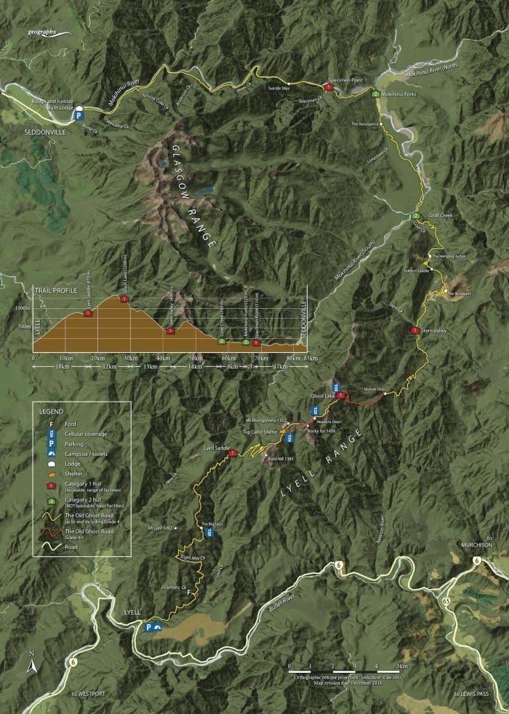 THE OLD GHOST ROAD MAP SHOWING ELEVATION CHANGES