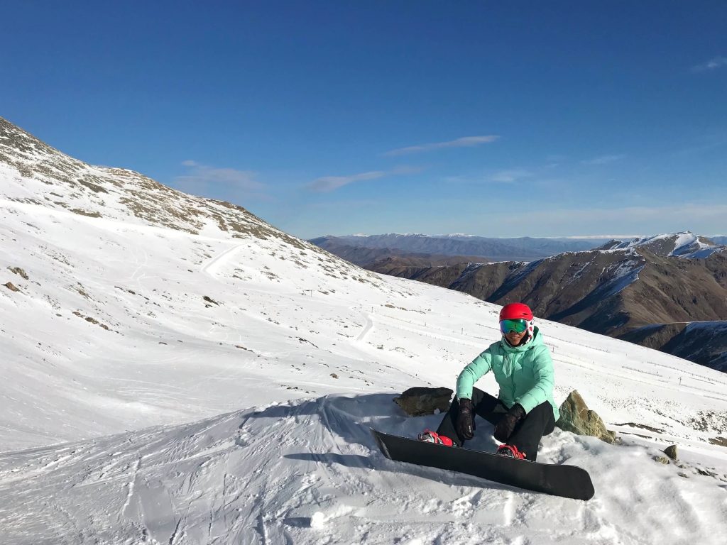 JEN ENJOYING A WELL DESERVED REST AFTER RIDING THE LONG, STEEP FAIRLIE RIDGE T-BAR.