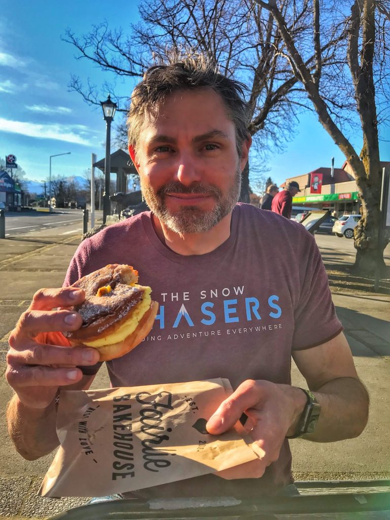 WE'RE A PRETTY HEALTHY BUNCH AT THE SNOW CHASERS BUT SOMETIMES YOU’VE JUST GOTTA INDULGE. ENJOYING A CRONUT AT THE FAMOUS FAIRLIE BAKEHOUSE.