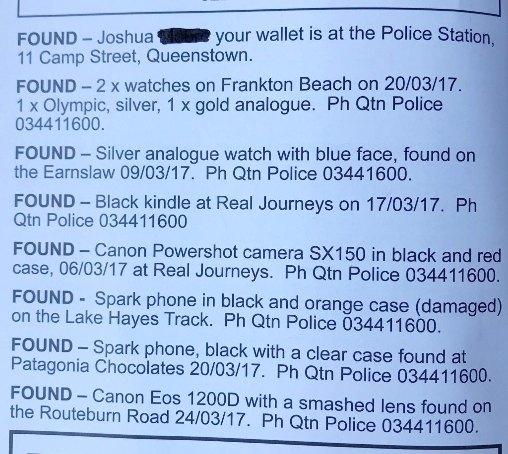 A SNIPPET FROM THE LAKES WEEKLY BULLETIN - LOST AND FOUND SECTION