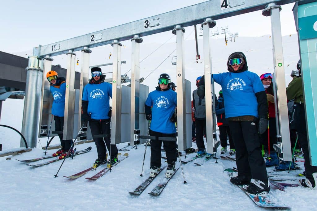 First on the lift, from left to right are 15-year-old high school locals Charlie Hogan, Toby Duffy, Ben Robinson and Levi Collins.